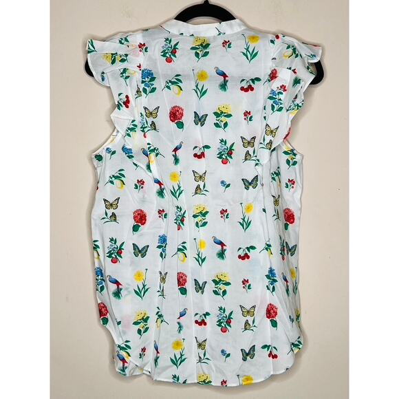 NWT Ann Taylor Sleeveless Floral Butterfly Bird Blouse Size MEDIUM - Picture 6 of 7